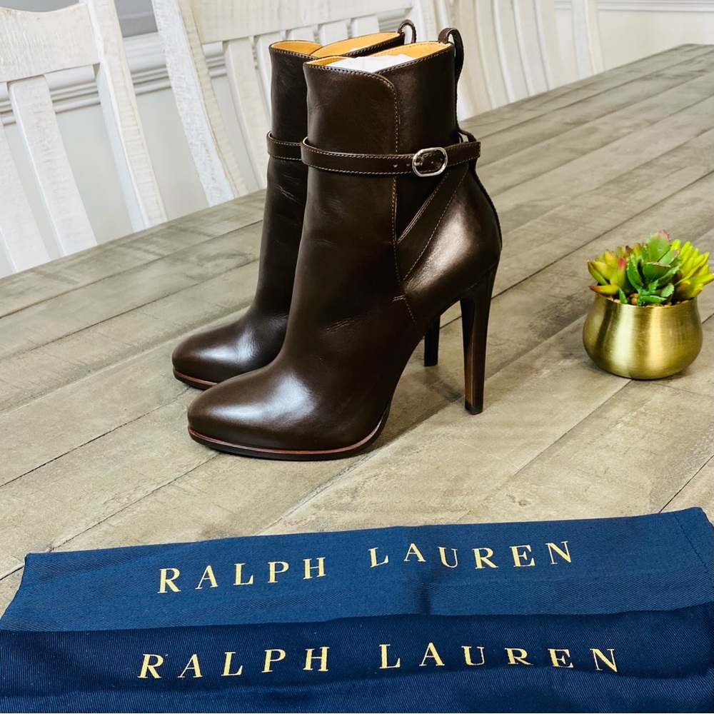 Ralph Lauren Purple Label Collection Nellie Leather Ankle-Buckle Booties Size 7B - Picture 2 of 14